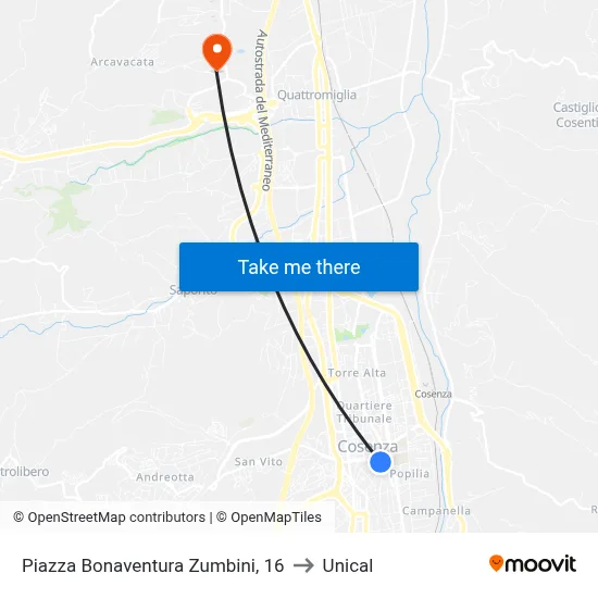Bonaventura Zumbini Square, 16 to Unical map