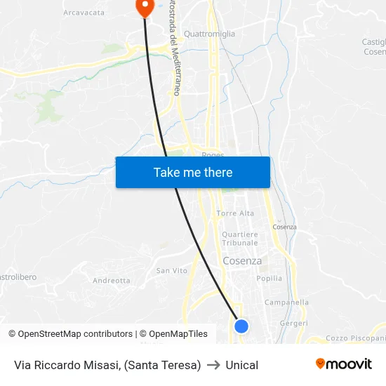 Riccardo Misasi Street (Santa Teresa) to Unical map