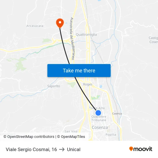 Sergio Cosmai Avenue, 16 to Unical map