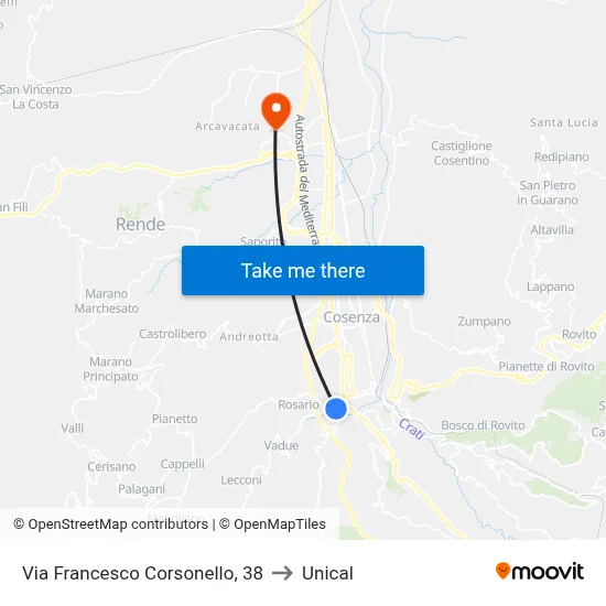 Francesco Corsonello Street, 38 to Unical map