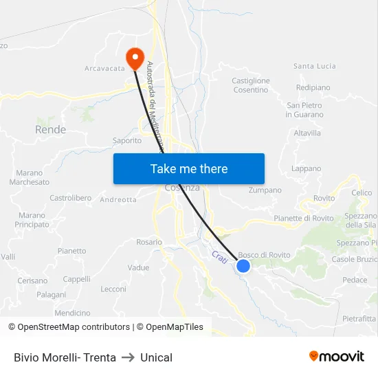 Morelli-Trenta Junction to Unical map