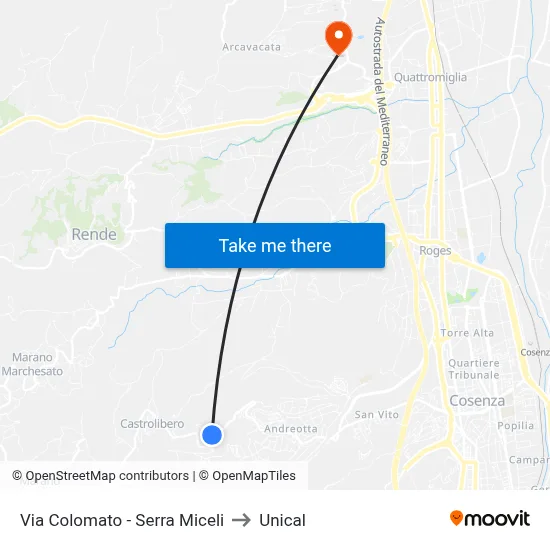 Via Colomato - Serra Miceli to Unical map