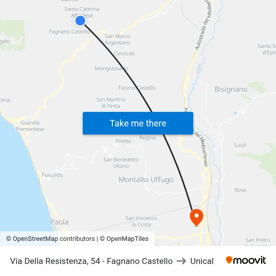 Resistance Street 54 - Fagnano Castello to Unical map