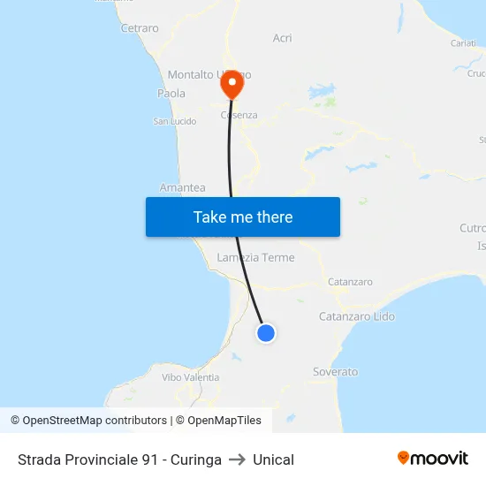 Provincial Road 91 - Curinga to Unical map