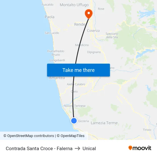 Santa Croce District - Falerna to Unical map