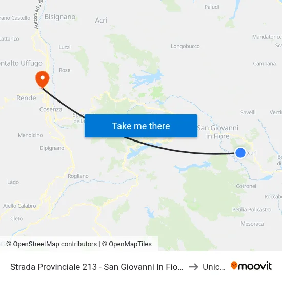 Strada Provinciale 213 - San Giovanni In Fiore to Unical map