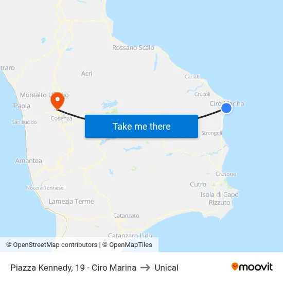 Piazza Kennedy, 19 - Ciro Marina to Unical map