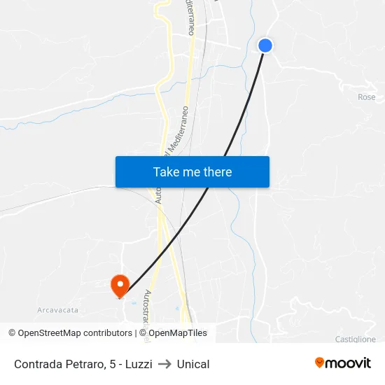 Contrada Petraro, 5 - Luzzi to Unical map