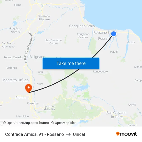 Contrada Amica, 91 - Rossano to Unical map