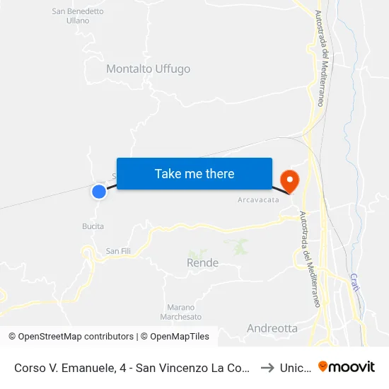 Corso V. Emanuele, 4 - San Vincenzo La Costa to Unical map