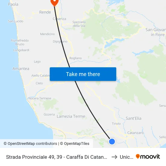 Strada Provinciale 49, 39 - Caraffa Di Catanzaro to Unical map