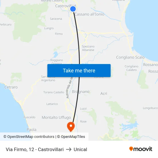 Via Firmo, 12 - Castrovillari to Unical map