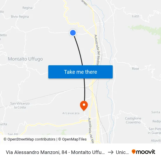 Via Alessandro Manzoni, 84 - Montalto Uffugo to Unical map