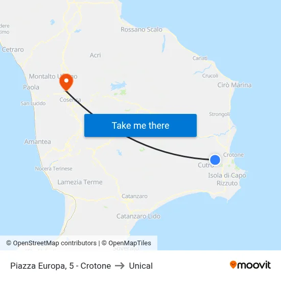 Piazza Europa, 5 - Crotone to Unical map