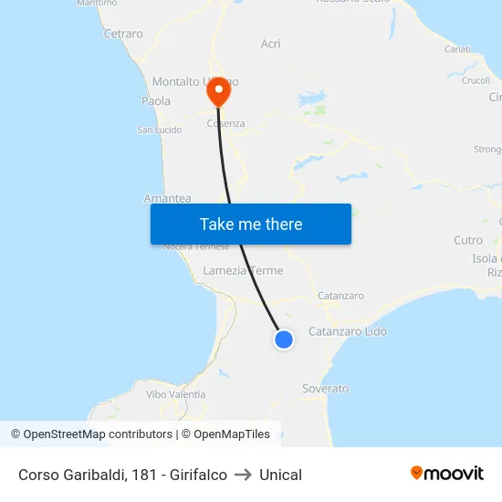 Corso Garibaldi, 181 - Girifalco to Unical map