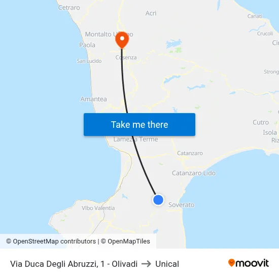 Via Duca Degli Abruzzi, 1 - Olivadi to Unical map