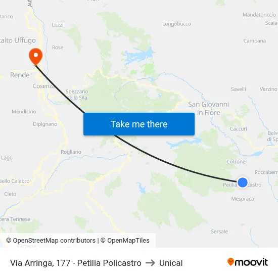 Via Arringa, 177 - Petilia Policastro to Unical map