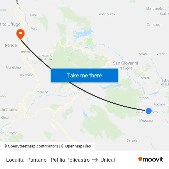 Località  Pantano - Petilia Policastro to Unical map