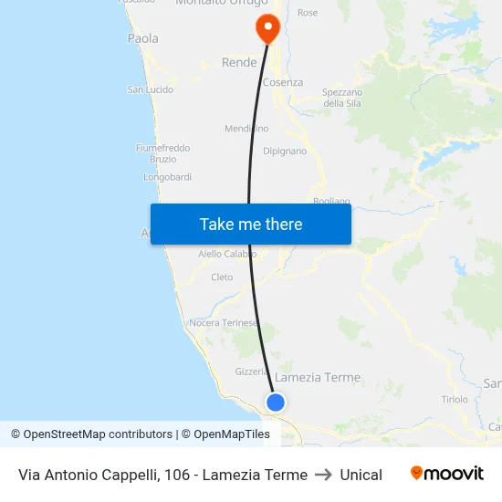 Antonio Cappelli Street, 106 - Lamezia Terme to Unical map