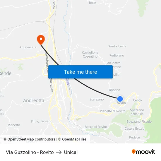 Via Guzzolino - Rovito to Unical map