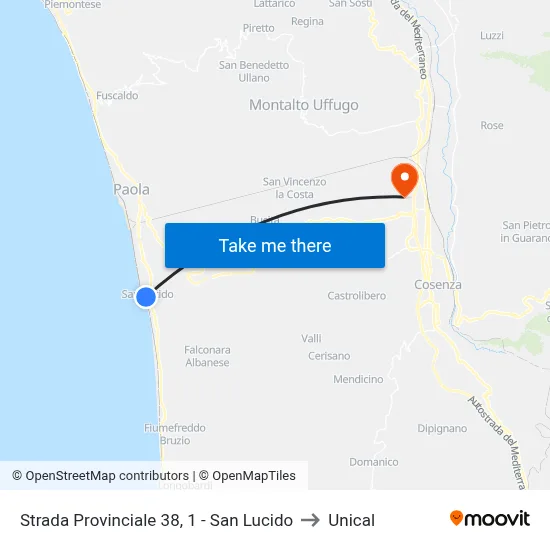 Strada Provinciale 38, 1 - San Lucido to Unical map
