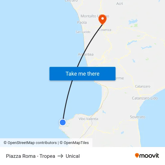 Piazza Roma - Tropea to Unical map