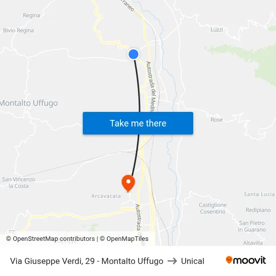 Via Giuseppe Verdi, 29 - Montalto Uffugo to Unical map