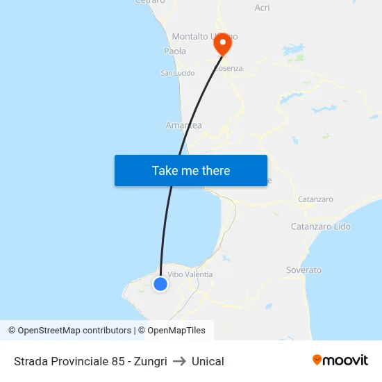 Strada Provinciale 85 - Zungri to Unical map