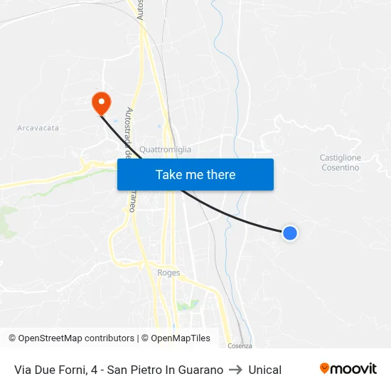 Via Due Forni, 4 - San Pietro In Guarano to Unical map