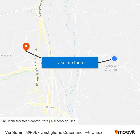 Via Surani, 89-96 - Castiglione Cosentino to Unical map
