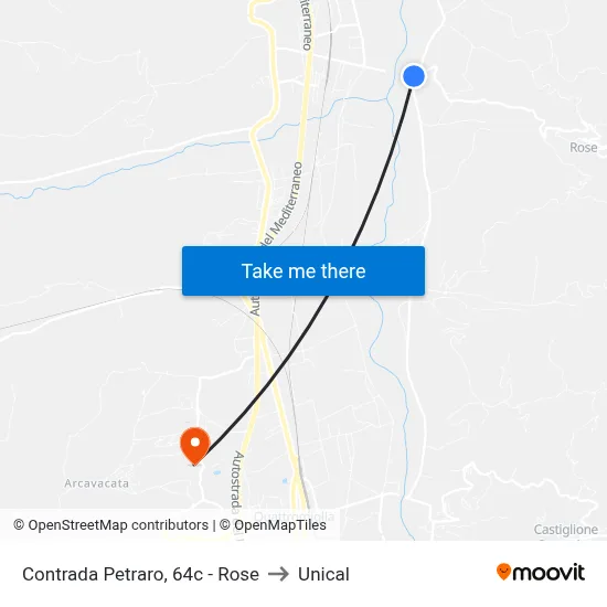 Contrada Petraro, 64c - Rose to Unical map