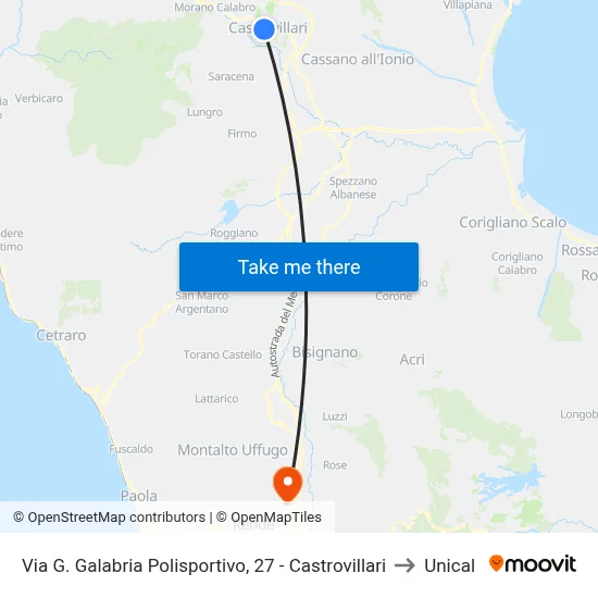 Via G. Galabria Sports Center, 27 - Castrovillari to Unical map