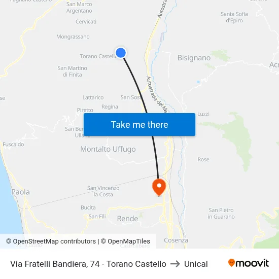 Via Fratelli Bandiera, 74 - Torano Castello to Unical map
