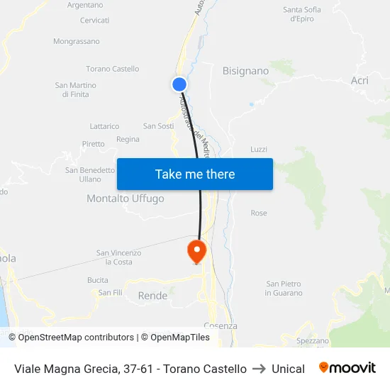 Viale Magna Grecia, 37-61 - Torano Castello to Unical map
