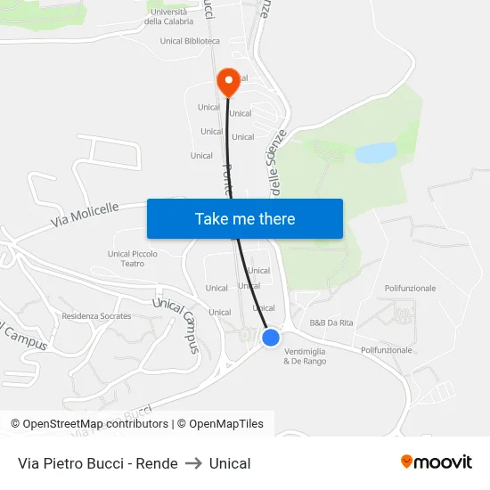 Via Pietro Bucci - Rende to Unical map