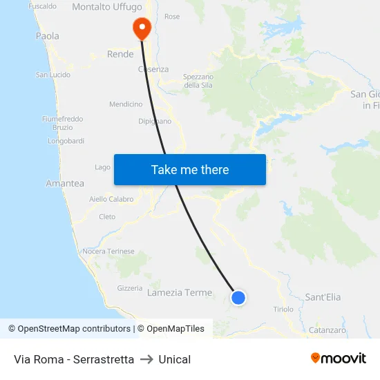 Roma Street - Serrastretta to Unical map