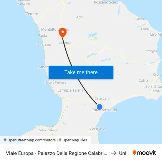 Viale Europa - Palazzo Della Regione Calabria - Catanzaro to Unical map