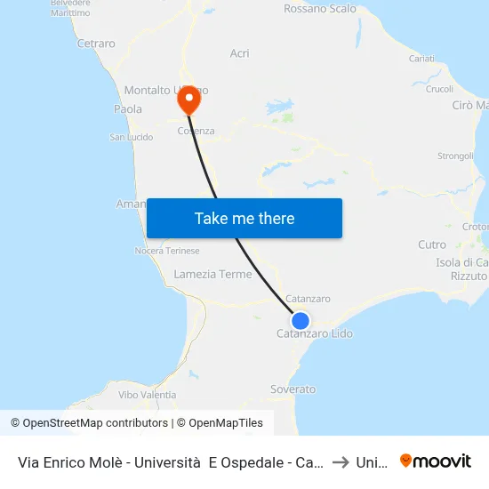 Via Enrico Molè - Università  E Ospedale - Catanzaro to Unical map