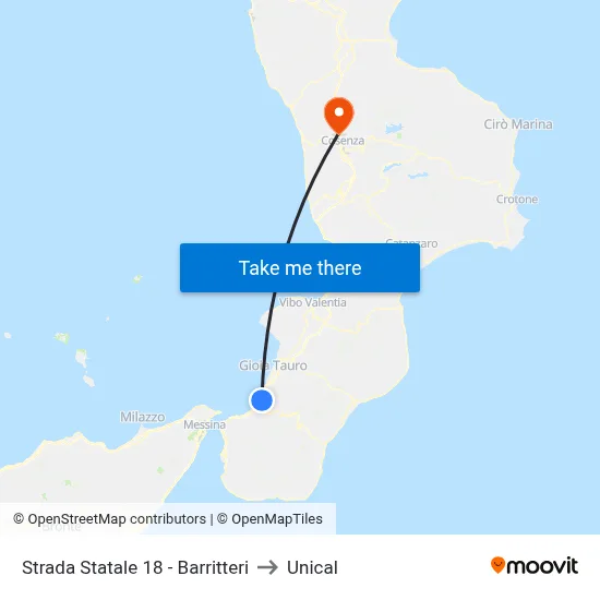 Strada Statale 18 - Barritteri to Unical map