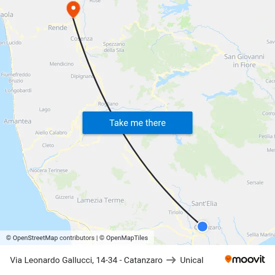 Via Leonardo Gallucci, 14-34 - Catanzaro to Unical map