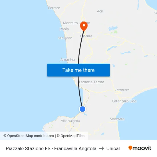 Piazzale Stazione FS - Francavilla Angitola to Unical map