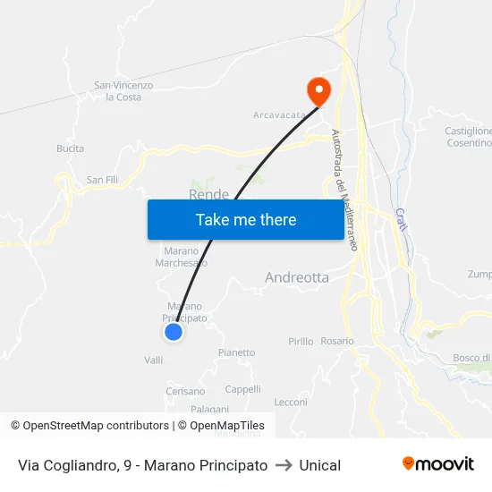 Via Cogliandro, 9 - Marano Principato to Unical map