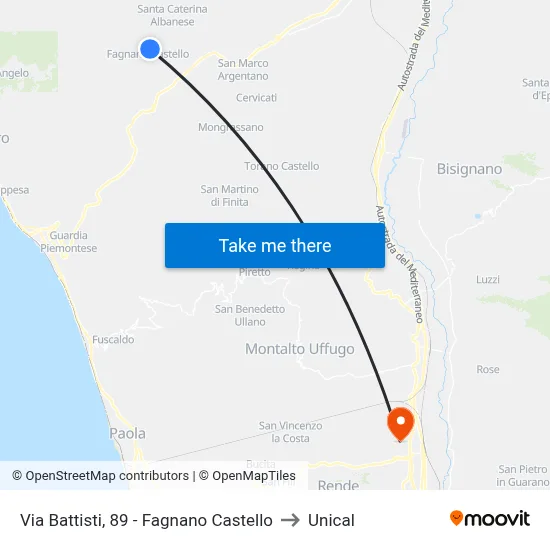 Via Battisti, 89 - Fagnano Castello to Unical map