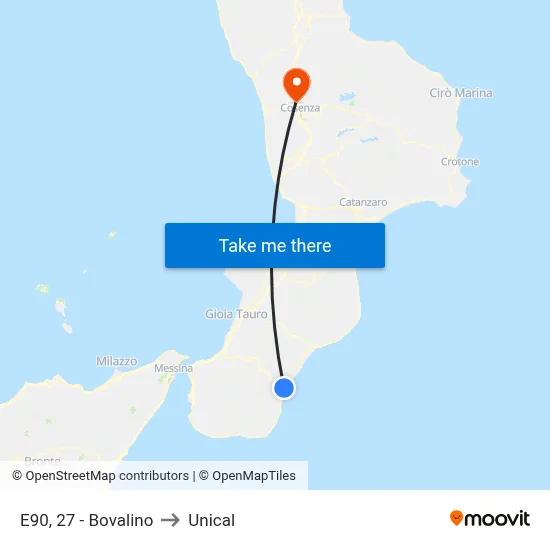 E90, 27 - Bovalino to Unical map