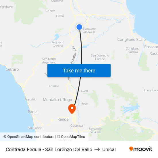 Contrada Fedula - San Lorenzo Del Vallo to Unical map