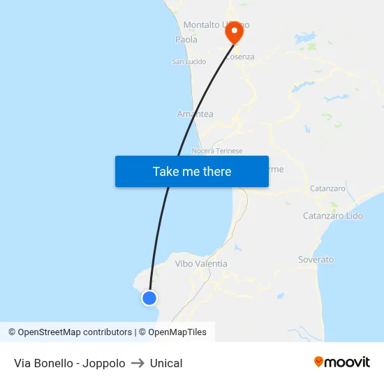 Bonello Street - Joppolo to Unical map