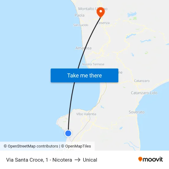 Via Santa Croce, 1 - Nicotera to Unical map