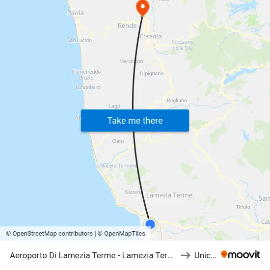 Aeroporto Di Lamezia Terme - Lamezia Terme to Unical map