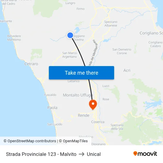 Strada Provinciale 123 - Malvito to Unical map