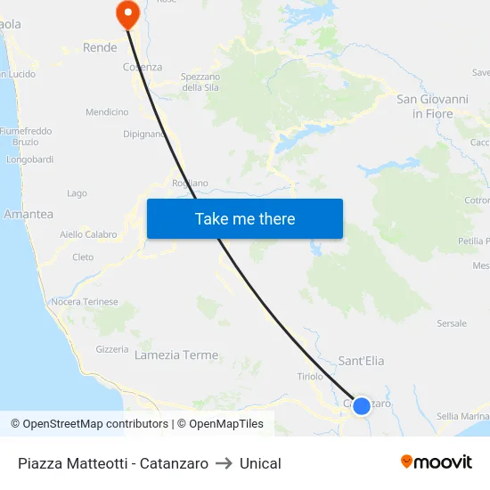 Piazza Matteotti - Catanzaro to Unical map